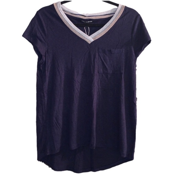 CABLE & GAUGE Linen Metallic V-Neck Tee - Picture 1 of 9